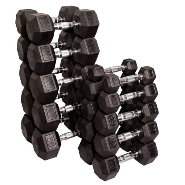set de mancuernas hexagopnales plastificadas desde 5 hasta 50