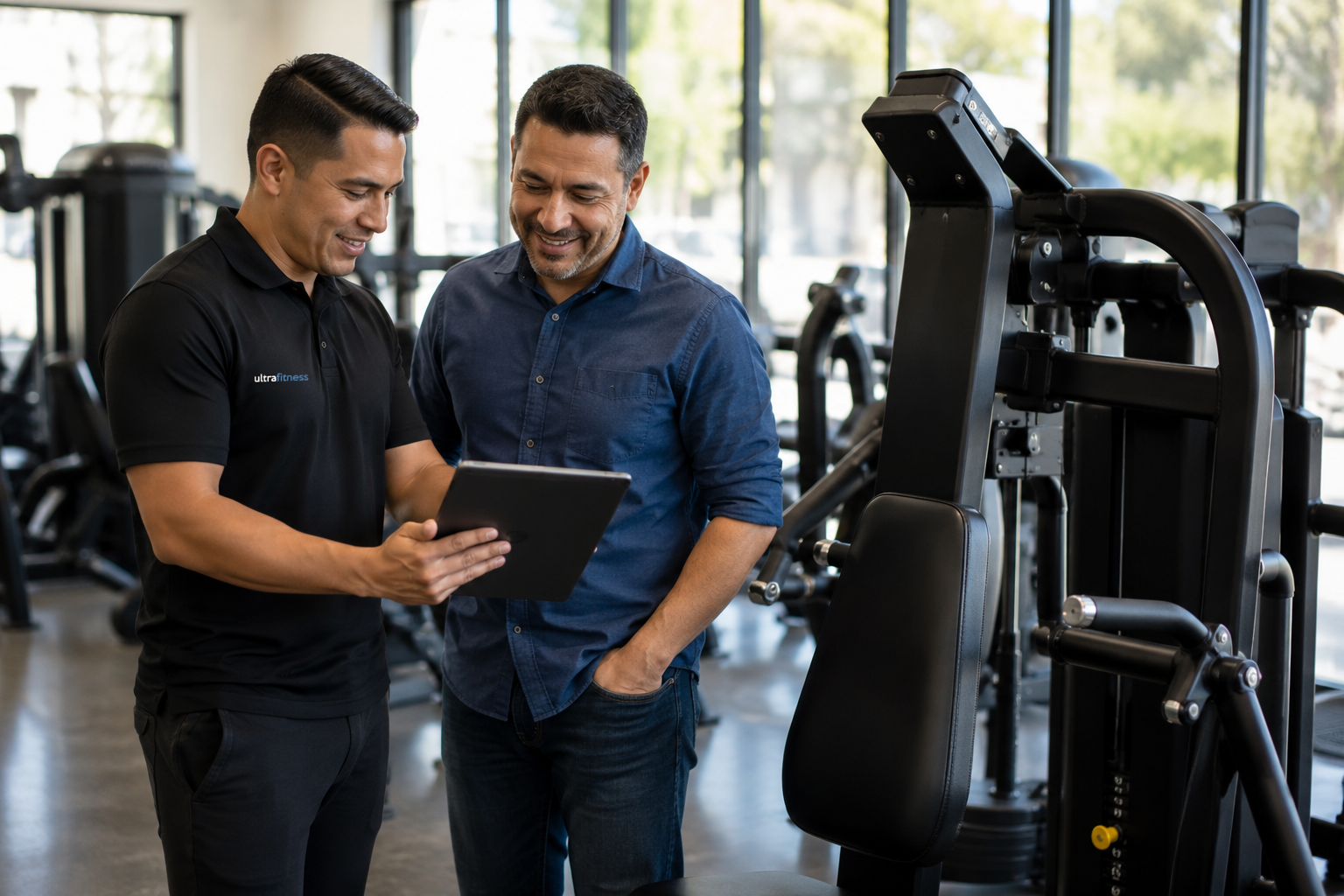 Asesor de Ultra Fitness atendiendo a un cliente